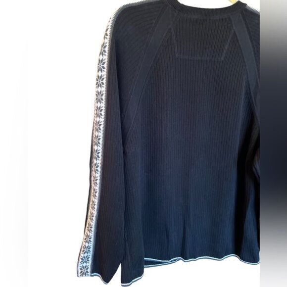 Eddie Bauer Men’s Sweater Size Large Cotton Alpine Design Along Sleeve Black - Picture 4 of 9